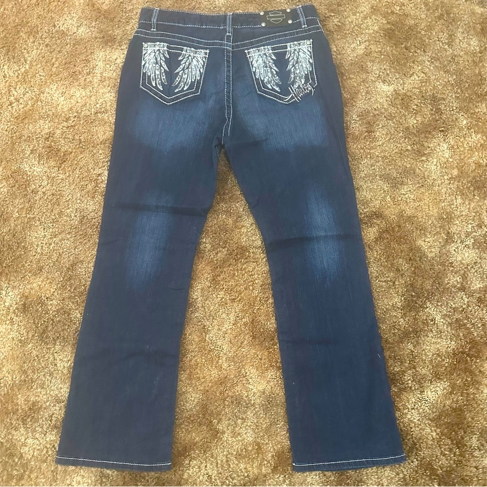 Harley-Davidson Angel Wing Pocket Jeans Size 12 P Bootcut Dark Wash Bikercore